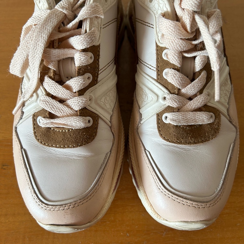 Coach G3013 Sneakers Size 7.5B Women’s Leather Pink Brown Cream - Picture 6 of 8